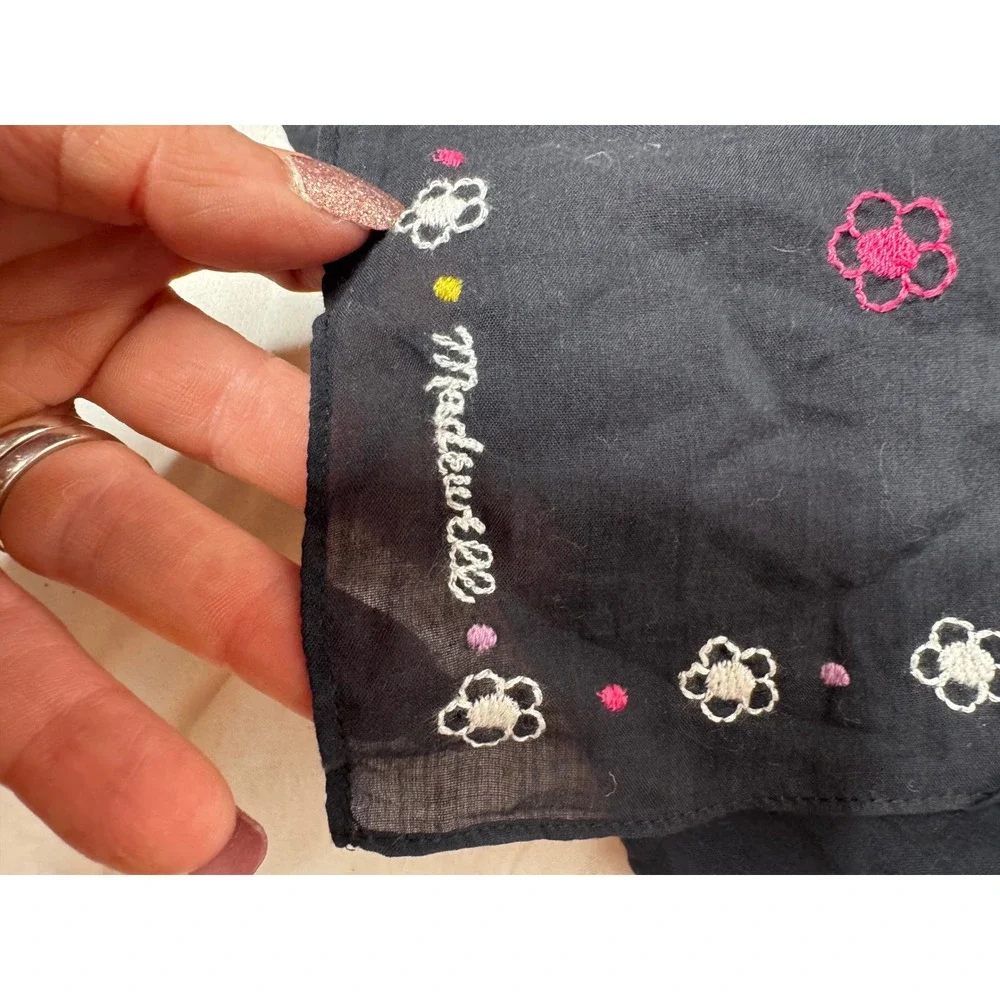 Madewell Embroidered Floral Organic Cotton Bandana Scarf Black Multi NE407 NWT